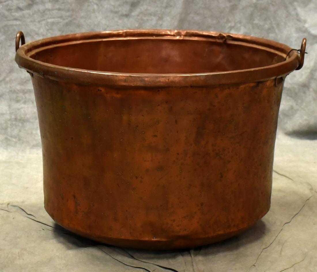 Copper apple butter kettle: Copper apple butter kettle, w/ loop handles, 22"diameter x 15-1/2"h