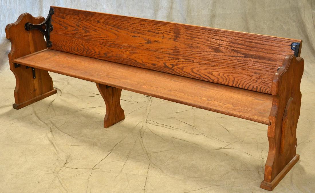 Oak pew w/ hinged folding back: Oak pew w/ hinged folding back, 90"l x 31"h, circa 1900