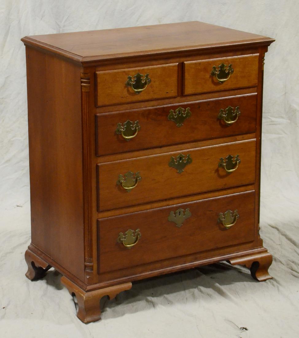 Cherry Chippendale style bachelor's chest: Cherry Chippendale style bachelor's chest, bench-made, two short drawers over three long drawers flanked by inset fluted 1/4 columns, brass batwing hardware, OG bracket feet, 35"h x 29"w x 15-1/2"d