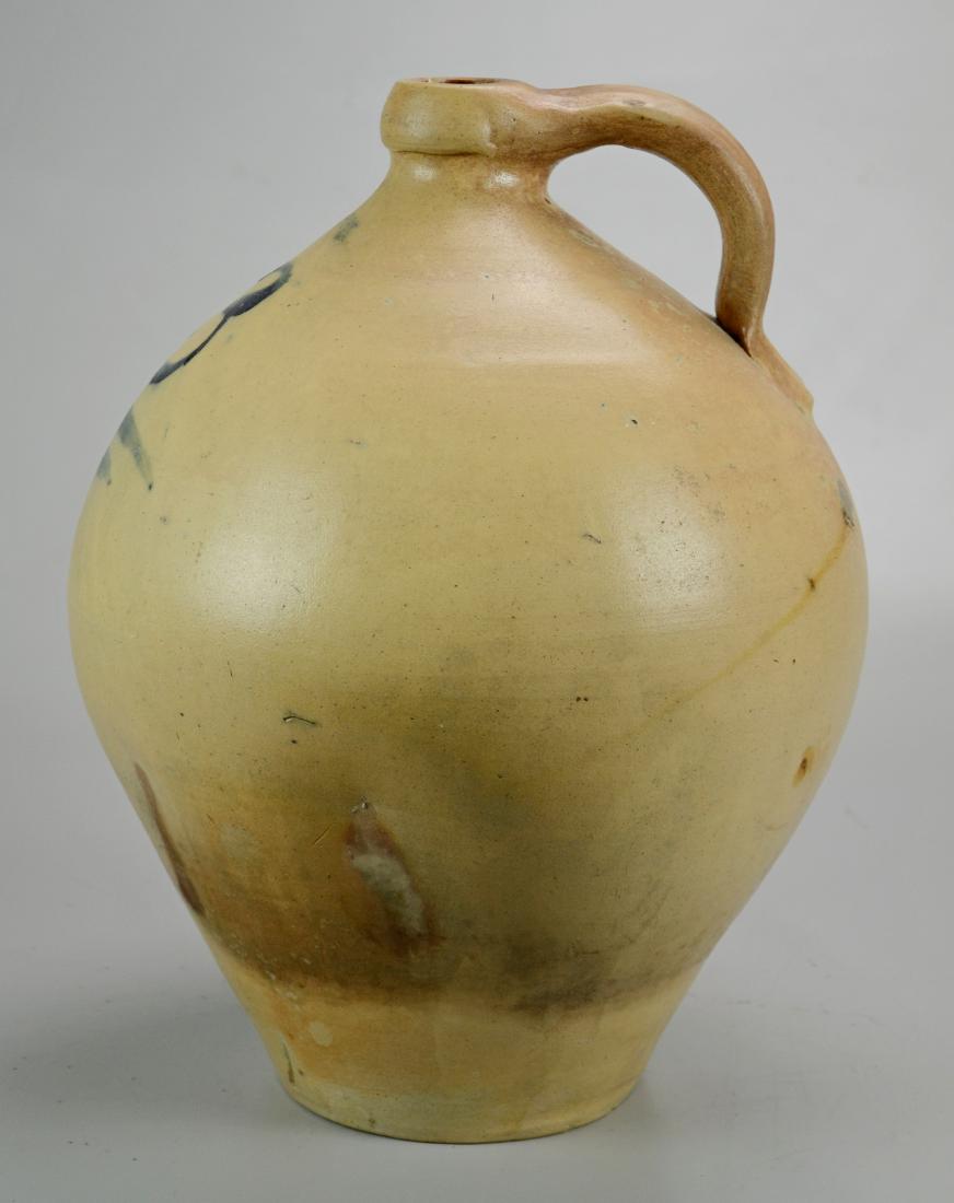 J C Hart 3 Gallon Jug: J C Hart 3 gallon jug, light tan with bold underlined "3" in cobalt, (15-1/2" h x 12" w),chip to base