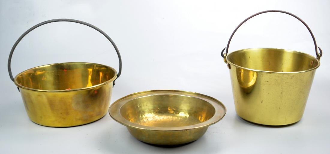 (2) Brass Buckets and (1) Brass Bowl: (2) Brass Buckets Including a H.W. Haydens, (1) Brass Water Basin Bowl