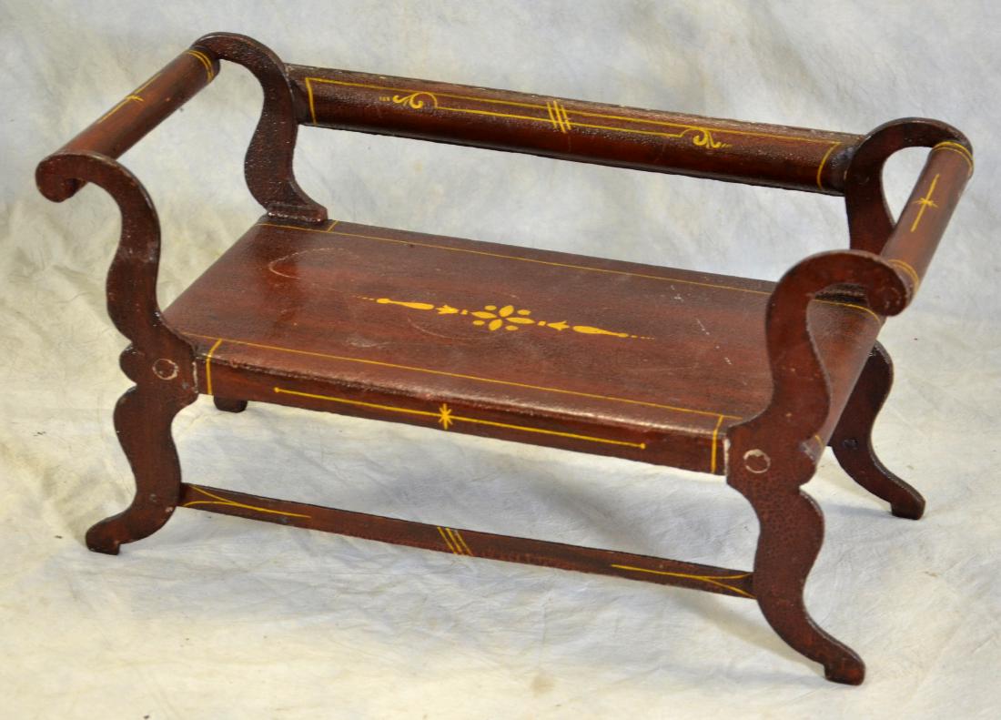 Red and Gold Painted Wood and Iron Bench: Red and Gold Painted Wood and Iron Bench (20-1/4" l x 8-1/2" w x 10-1/4" h)