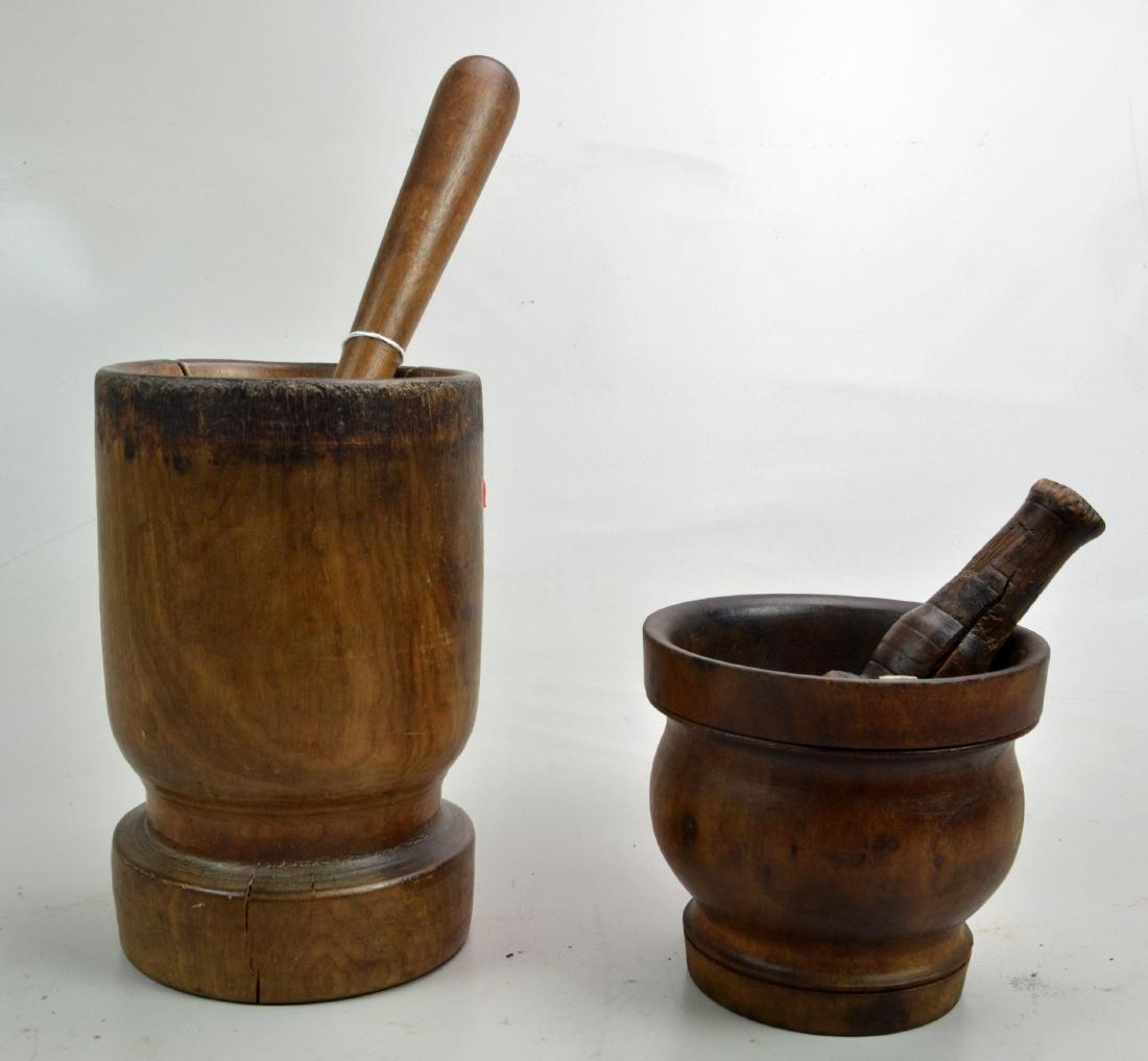 (2) Wood Mortar and Pestles: (2) Wood Mortar and Pestles (One with Age Cracks)