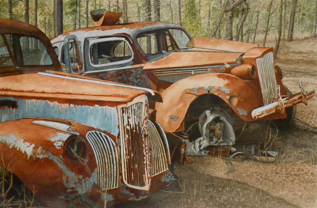 McCrary, Dan, watercolor "Georgia Packards": McCrary, Dan (20th/21st C, American), watercolor "Georgia Packards", 1994, 13" x 19.5" image, framed 30" x 36" W1784