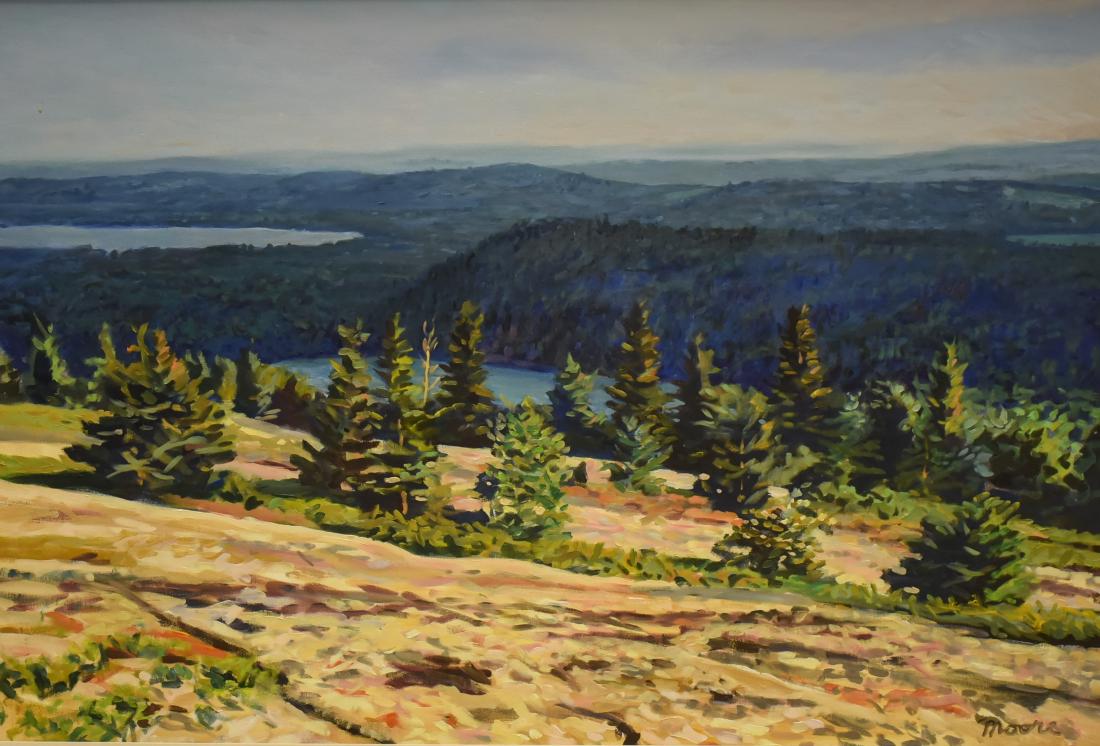 Moore, Scott, oil on canvas "Blue Distance": Moore, Scott (American, b 1953), oil on canvas "Blue Distance", 40" x 60", framed 47" x 67" O484