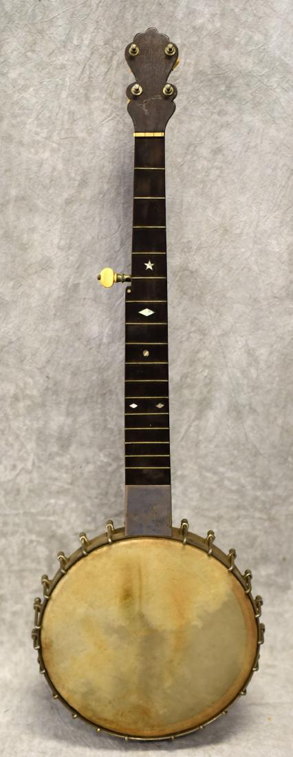 Celebrated Benary 5-String Banjo: 5-String banjo, "Celebrated Benary" plate on back, open back, mother of pearl inlay on frets, missing tailpiece & bridge, 33-/2" l