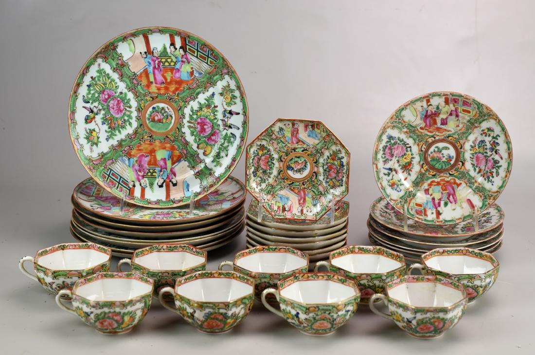 (31) Pcs Rose Medallion Dinnerware: (31) Pcs Rose Medallion dinnerware, c/o 8 dinner plates, 6 salad plates, 9 octagonal teacups, 8 octagonal saucers