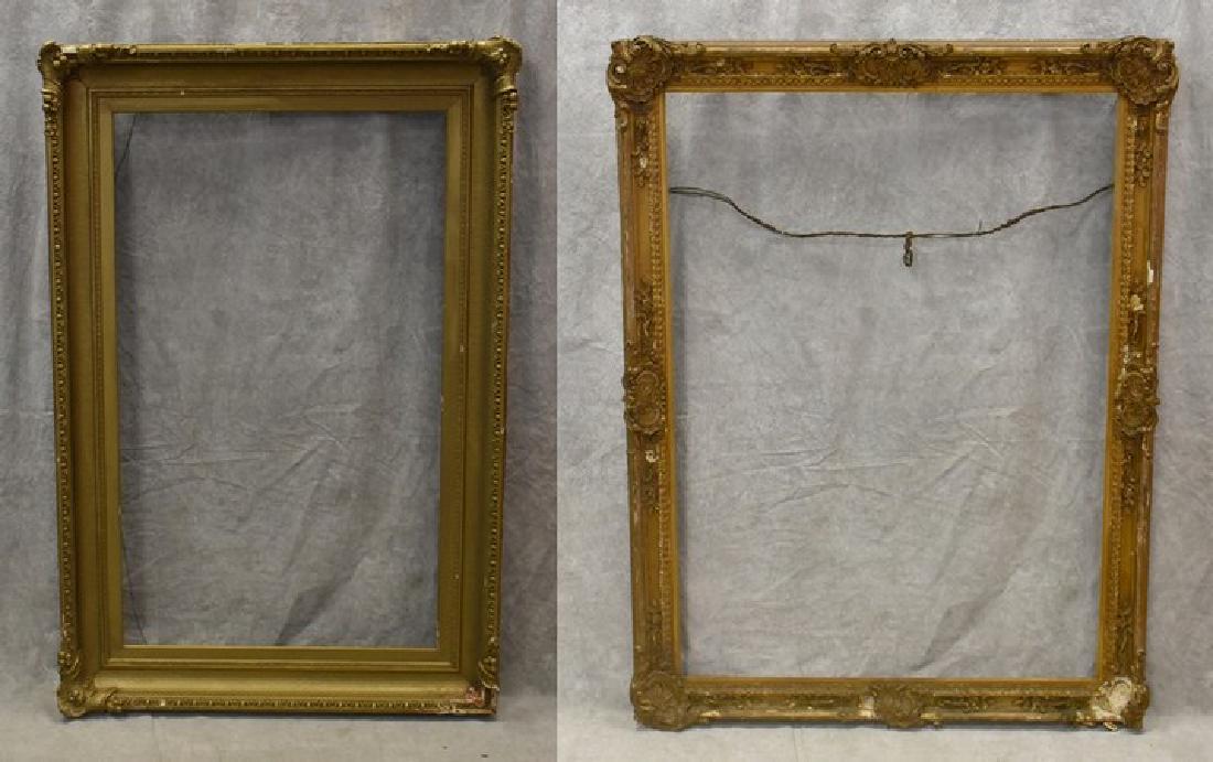(2) Large 19th C Gilt Picture Frames for Paintings: (2) Large 19th C gilt picture frames for paintings, wood and gesso, inside measurements, 54" x 39-1/2" and 50-1/2" x 30-1/2", poor condition with damages