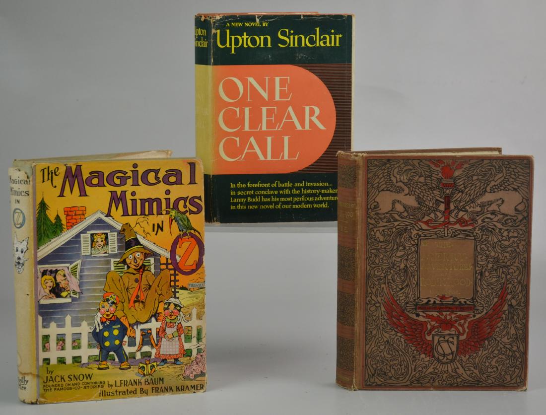 (3) First Editions: (3) First Editions, c/o Howard Pyle "The Merry Adventures of Robin Hood" (NY: Charles Scribner's Sons 1899), Upton Sinclair "One Clear Call" (NY: The Viking Press 1948), Jack Snow "The Magical Mimics 