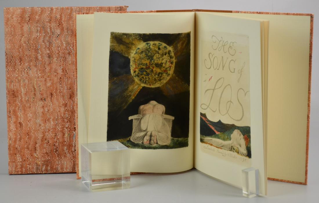 William Blake, "The Song of Los": William Blake, "The Song of Los" (Paris: Trianon Press 1975); original quarter brown morocco, marbled boards and marbled paper covered slipcase; Fine press facsimile of the 1795 manuscript; 8 plates p