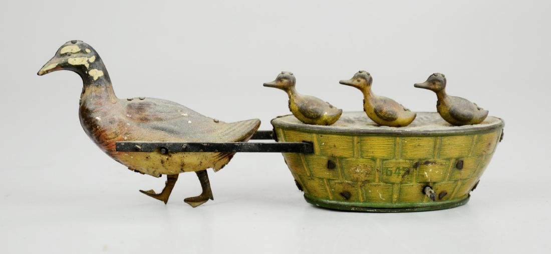 Lehmann Quack Quack Tin Windup Toy: Lehmann Quack Quack Tin Windup Toy (7-1/2" l x 3-1/4" w x 2-3/4" h), (Missing Back Wheels)