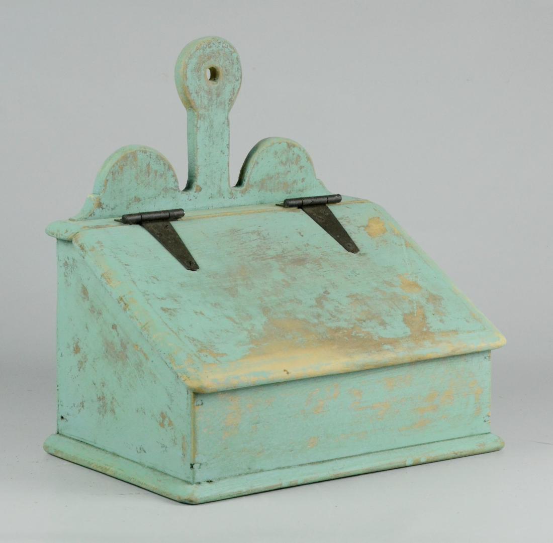 Green painted softwood wall box,: Green painted softwood wall box, 14" h x 13" w x 9 d