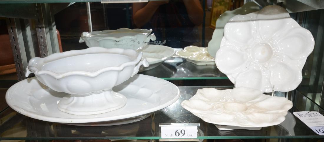 Shelf #69 - (4) Pcs. Ironstone: Shelf #69 - (4) Pcs. Ironstone c/o platter, oyster plates and footed bowl, largest 17" long