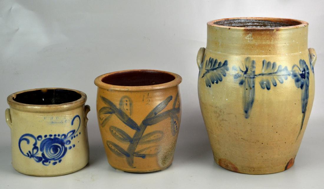 3 Stoneware Crocks W Cobalt Decoration May 21 2019 William