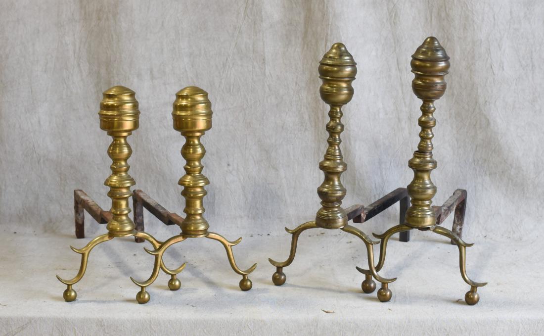 (2) Pair American Federal andirons: (2) Pair American Federal andirons, double spurred legs with ball feet, 16-1/2"h ad 13-1/2"h