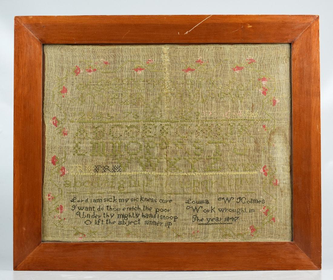 Alphabet Sampler: Alphabet sampler by "Louisa W Holmes 1847", 16" x 20" sight, framed 21" x 25", fading and repair