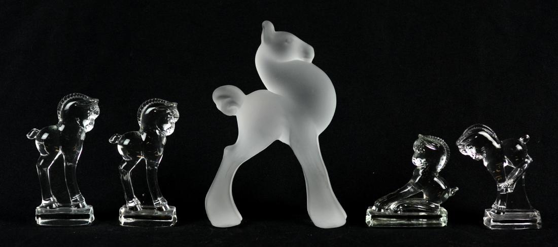 (5) Heisey Glass Animals: Heisey Glass Animals Including Frosted Horse Signed ALIG (8-1/2" h), (4) Clear Horses