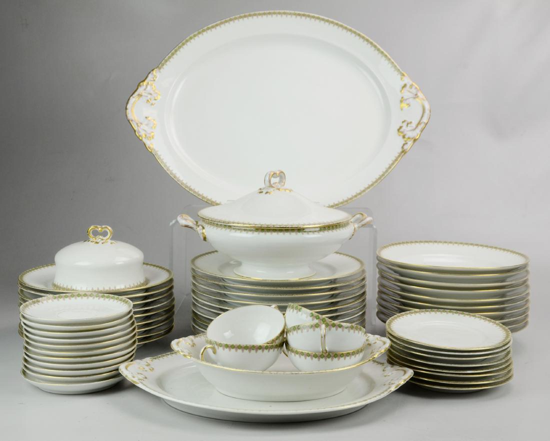 (58) Piece Wm Guerin and Co Limoges Dinnerware Set: (58) Piece Wm Guerin and Co Limoges Dinnerware Set Including: (10) Dinner Plates, (9) Luncheon Plates, (8) B and B Plates, (10) Soup Bowls, (5) Teacups, (11) Saucers, (3) Oval Serving Bowls, (1) Cover