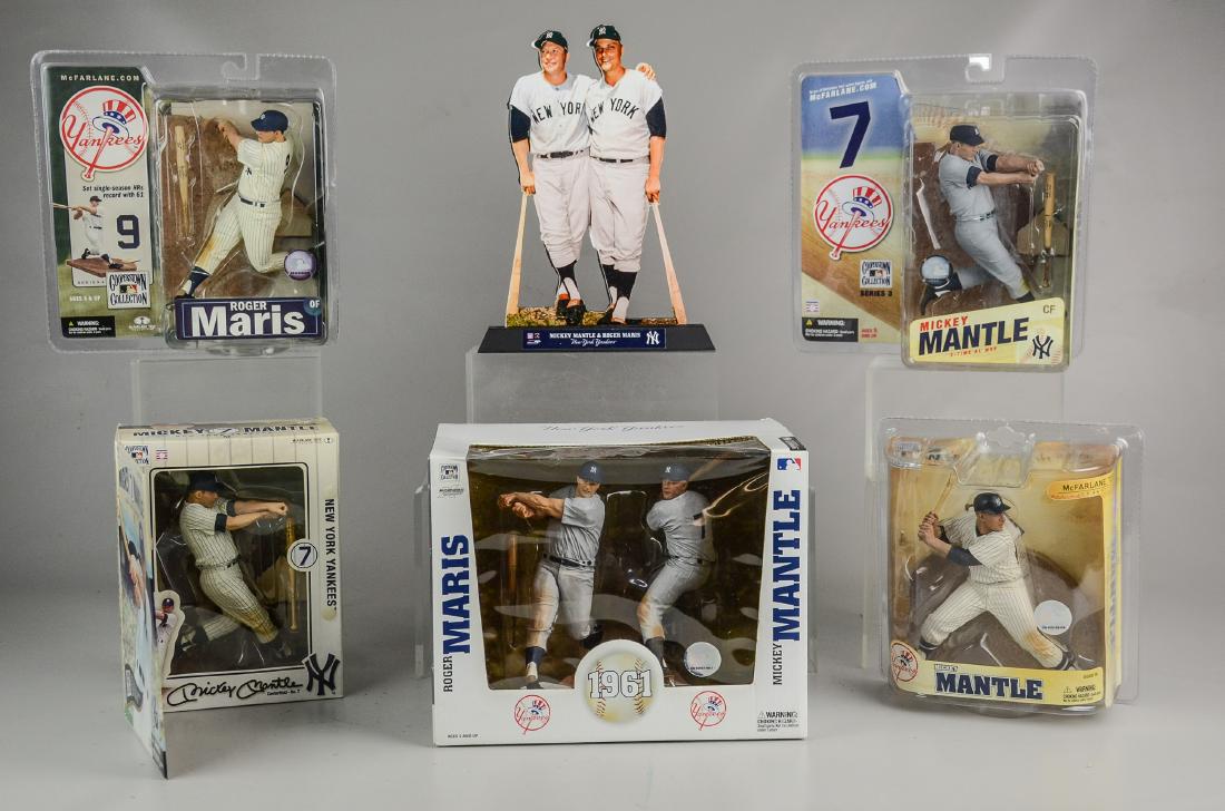(6) Mickey Mantle, Roger Maris Items: (6) Mickey Mantle, Roger Maris items, including McFarlane baseball figures, and stand-up cutout of the pair, McFarland 1961 pair