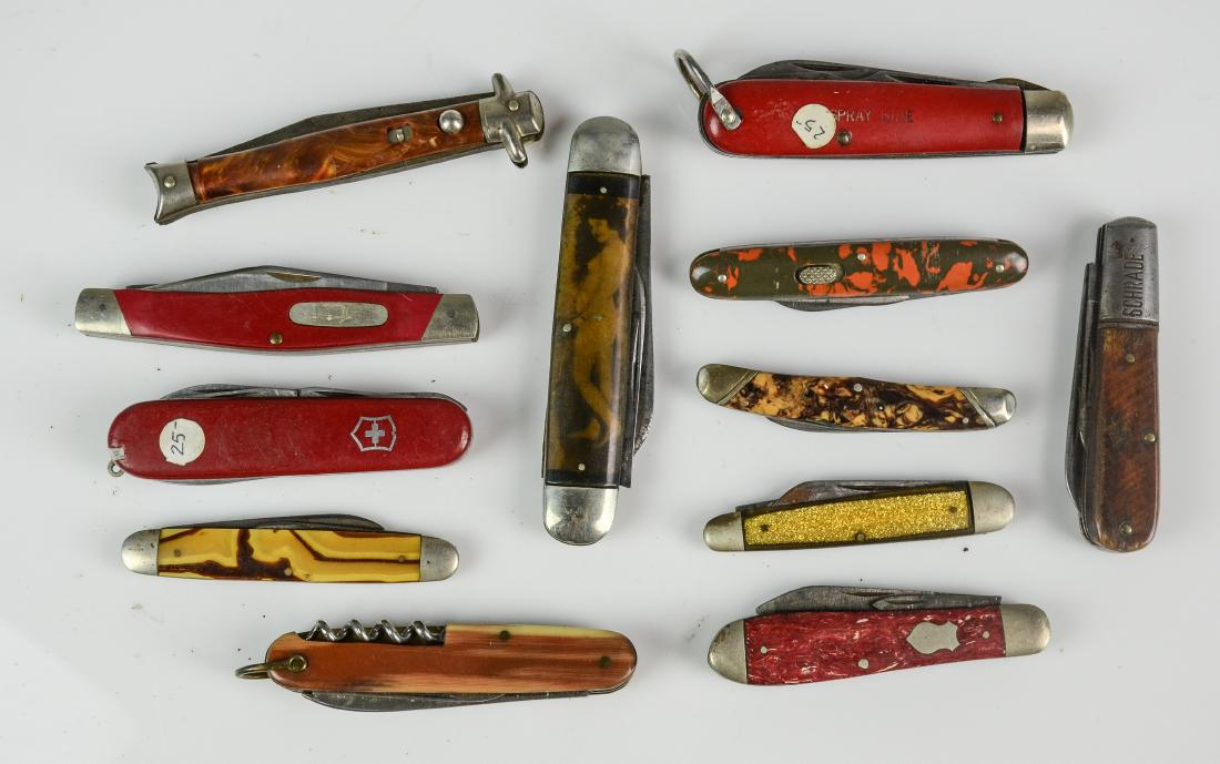 (12) Pocket Knives Including: (12) Pocket Knives Including Crown Cutlery, Flylock, Buck, Ulster, Schrade, Victorinox