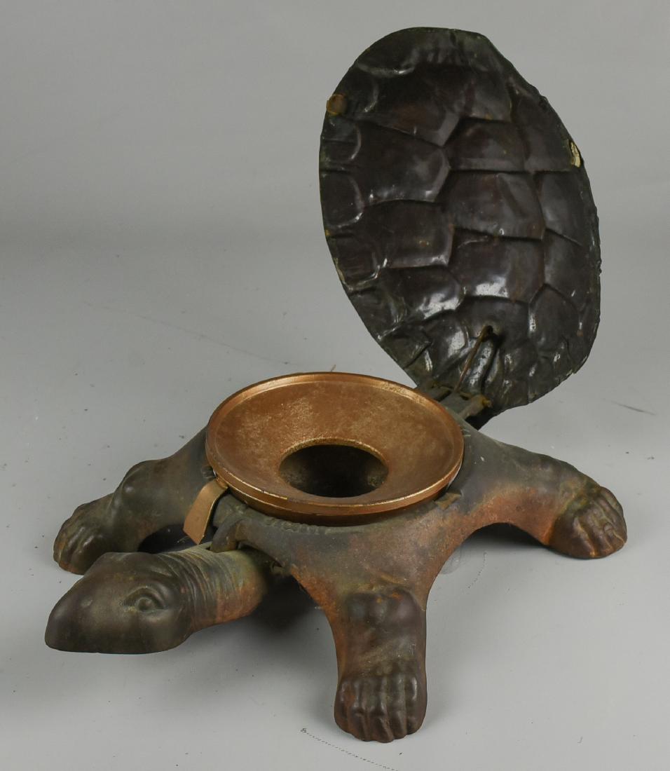 Copper and Metal Turtle Spittoon: Gold Painted Copper and Metal Turtle Spittoon (Shell Opens When Head is Pressed), (14-1/2" l x 11-1/2" w x 4-1/2" h)
