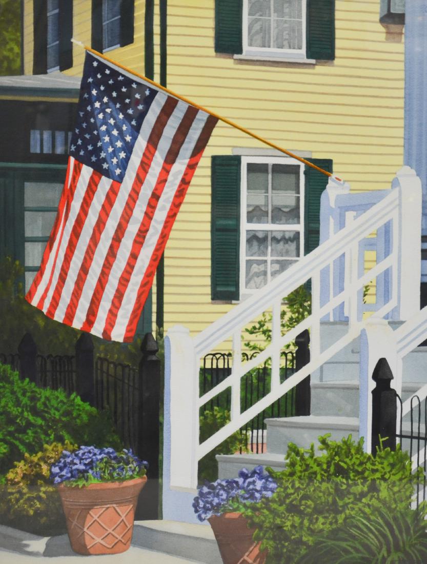 Newnam, Thomas A., watercolor "Flag Over Steps in Front (1 of 3)