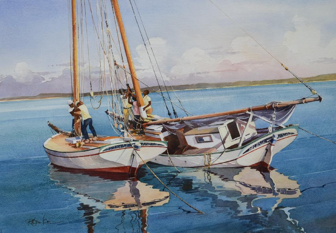 Davidson, Ray, watercolor "Bahamas Work Boats" (1 of 3)