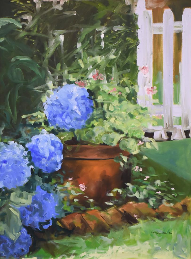 Lesher, Carol Horgan, oil on canvas "Blue Hydrangeas" (1 of 3)