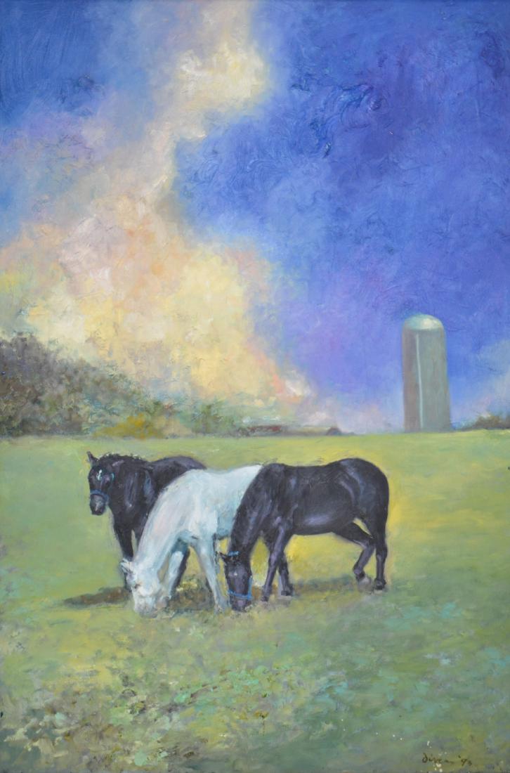 Diver, Jean, oil on canvas "Two Black Horses One White" (1 of 3)