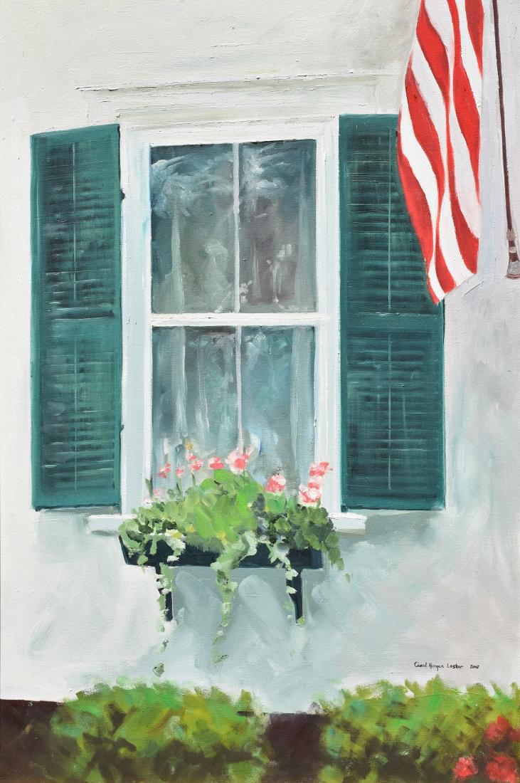 Lesher, Carol Horgan, oil on canvas "Window with Flag" (1 of 2)