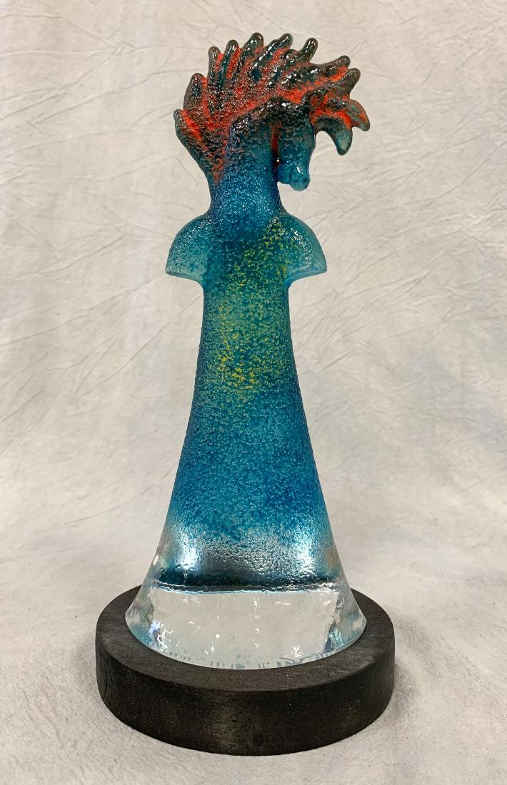 Kosta Boda Well Horse: Kosta Boda art glass Well Horse, Wellness Collection, signed "Kosta Boda Kjell Engman 90133", 9-1/4" h on oval wood base