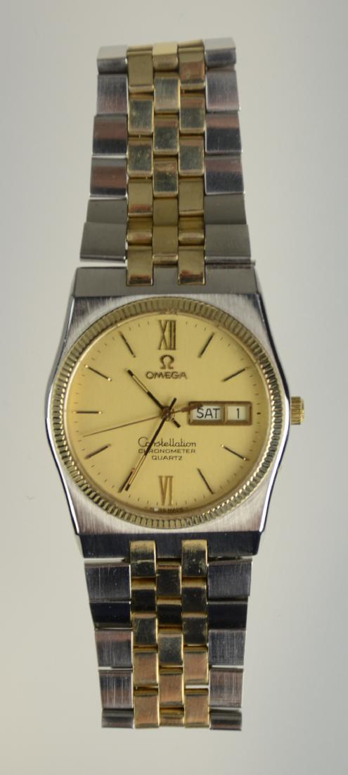 Men's Two-Tone Omega Constellation Quartz watch: Men's Two-Tone Omega Constellation Quartz watch, SS and Gold Filled, 7 Jewel, Model 1345