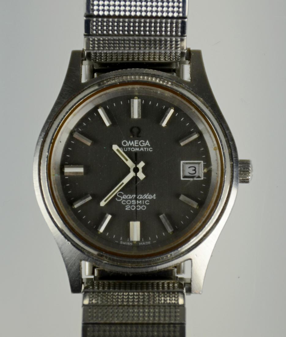 Omega Automatic Seamaster Cosmic 2000 Watch: Omega Automatic Seamaster Cosmic 2000 Watch (Scratch to Crystal, Not Working at Time of Cataloging)
