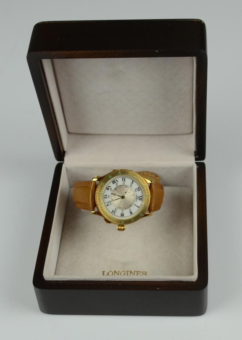 Longines Lindbergh Hour Angle LE Automatic Wristwatch,: Longines Lindbergh Hour Angle Limited Edition Automatic Wristwatch in 18K YG, Reference No. 989.5216. Case diameter 38mm. Movement Serial No. 58048798. Case Serial Number 25325562. C 1992. Watch inclu