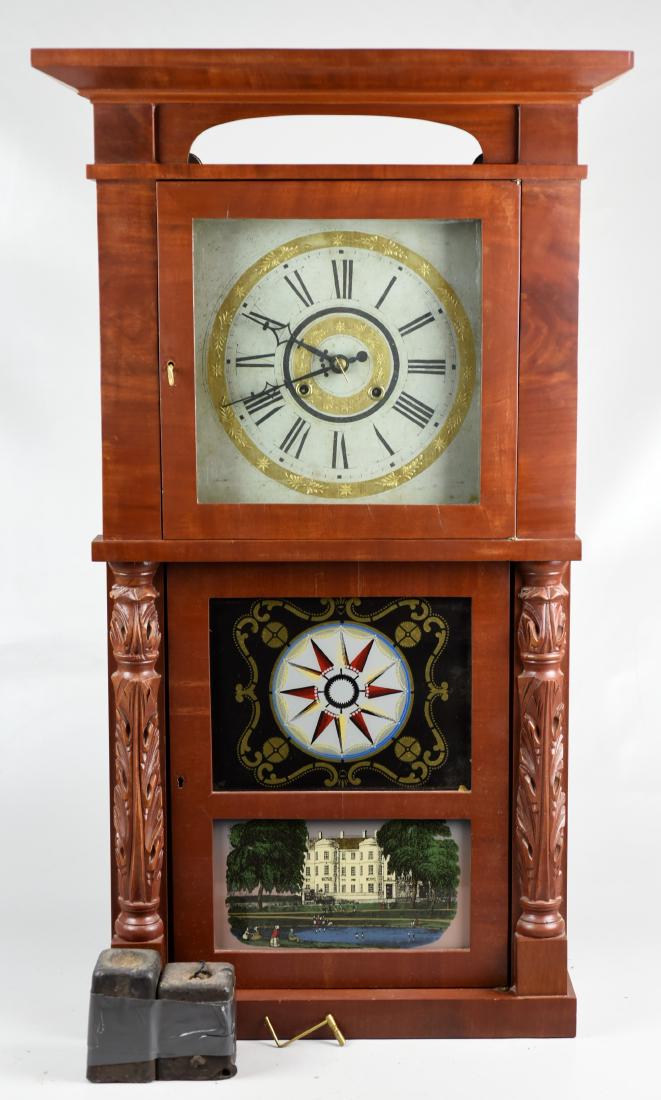 Mahogany Empire shelf clock: Mahogany Empire shelf clock, attributed to Marshall & Adams, brass works, no label, 35 1/4" h