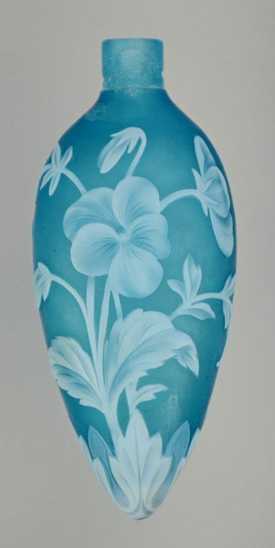 Webb Cameo Perfume Bottle: Webb blue glass cameo perfume bottle, unmarked, lacking stopper, 3-1/2" l
