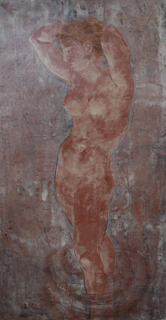 Hans Erni (Swiss, 1909-2015) Large Painting Female Nude: Hans Erni (Swiss, 1909-2015) Large Painting Female Nude, oil on canvas, signed Erni, 58-3/4"h x 31-1/2"w, very good condition