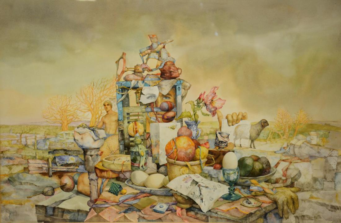 John Lear Painting "Still Life": John Lear (American, 1910-2008), PA artist, painting "Still LIfe", watercolor on paper, signed "John Lear", 19-1/2" x 29-1/2" sight, framed 29-1/2" x 39", very good condition