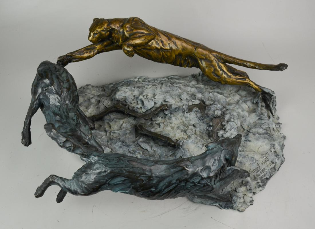 Forest Hart, American, b 1946, bronze sculpture: Forest Hart, American, b 1946, bronze sculpture, Encounter, 1994, H: 8 in, W: 23 in, Depth: 18 in, S409
