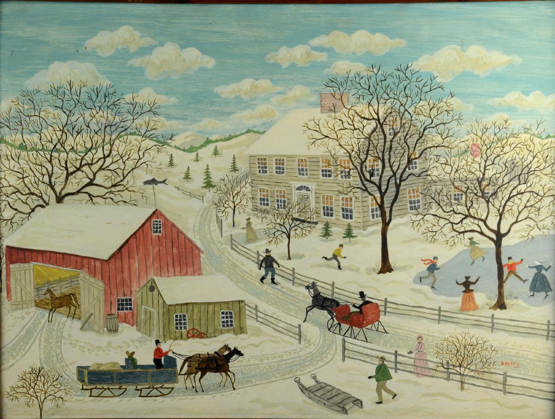 Albert Webster Davies Folk Art Painting " After the: Albert Webster Davies (American, 1889-1967) New Hampshire artist folk art painting " After the Storm"; oil on masonite; signed "Davies" and titled verso; original knotty pine frame; measures 18" X 24"