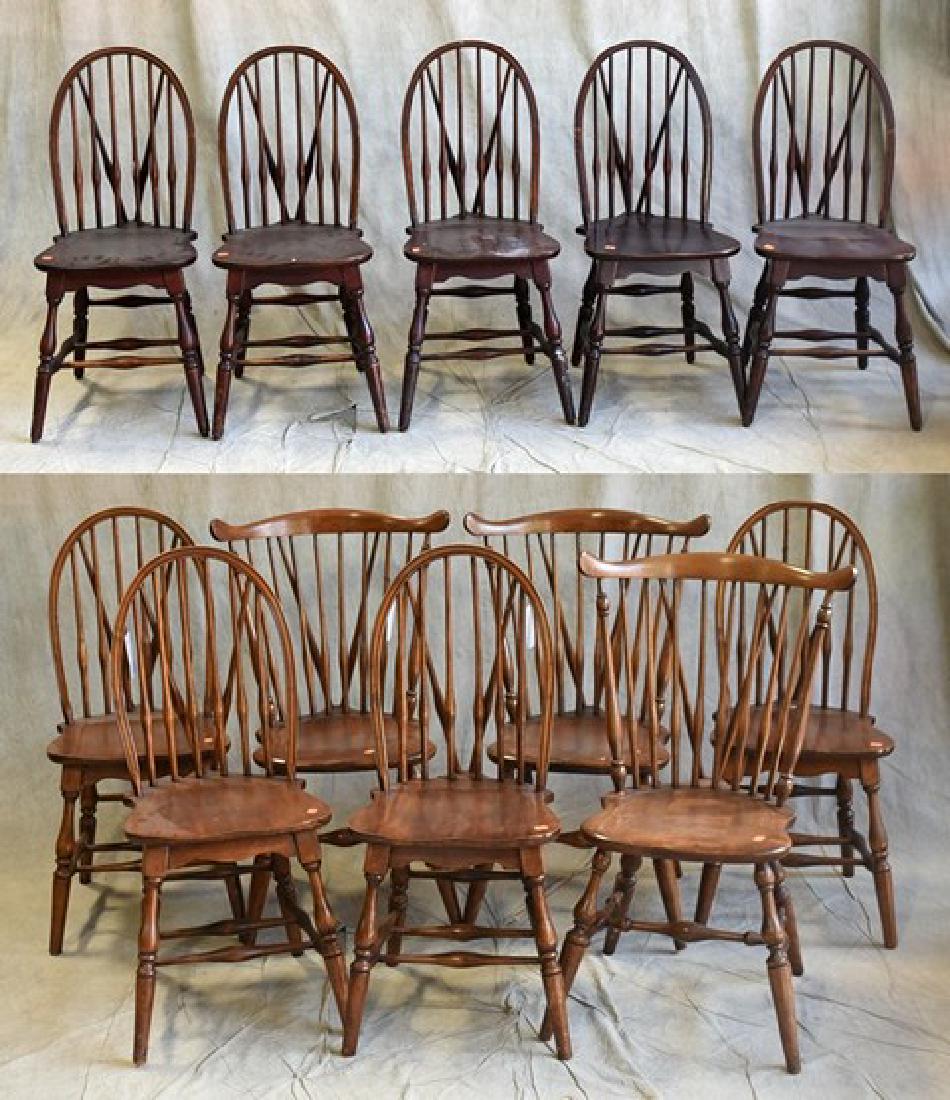 (5+4+3) Windsor style chairs,: (5+4+3) Windsor style chairs, dark cherry finish, turned splayed legs, 35-37"h, seat height 18"h