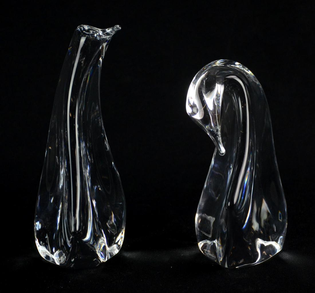 (2) Daum Crystal Stylized Penguin Figures: (2) Daum crystal stylized penguin figurines, signed "Daum", tallest 8"