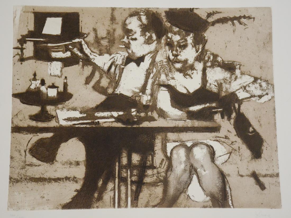 Jack Levine Etching "Careless Love": Jack Levine (American, 1915-2010) etching, "Careless Love", etching with aquatint, pencil signed "J. Levine", ed. 100/100, 17-1/7" x 22-1/8" plate, 22" x 29-3/4" sheet, very good condition,minor creas