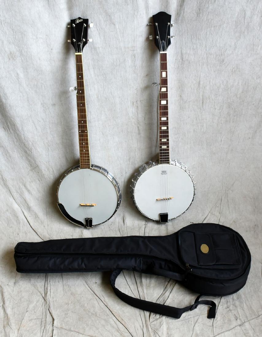 (2) 5-String Banjos Open Back: (2) 5-String banjos, open back, including Royer with soft case (37-1/2" l), unmarked (38" l), very good condition