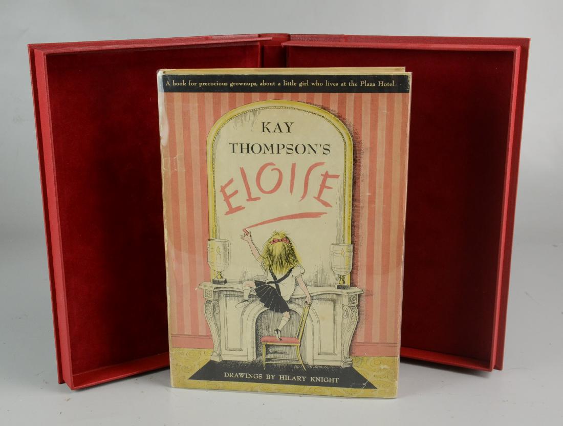 First Edition, Inscribed Copy, Kay Thompson "Eloise": First Edition, Inscribed Copy, Kay Thompson "Eloise" (NY: Simon & Schuster 1955); inscribed by the illustrator with an original pen drawing of Eloise: "for Amos Cobert-- from Hilary Knight and Eloise"
