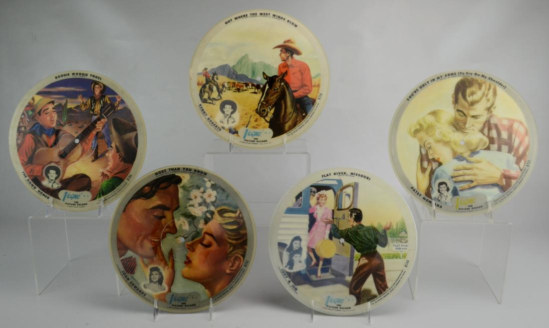 (5) Vogue Picture Records: (5) Vogue Picture record discs, 10" 78-RPM, c/o The Down Homers / Kenny Roberts (R736: Who's Gonna Kiss You When I'm Gone? / Out Where the West Winds Blow), (R786: Baby I Found Out All About You / Boo