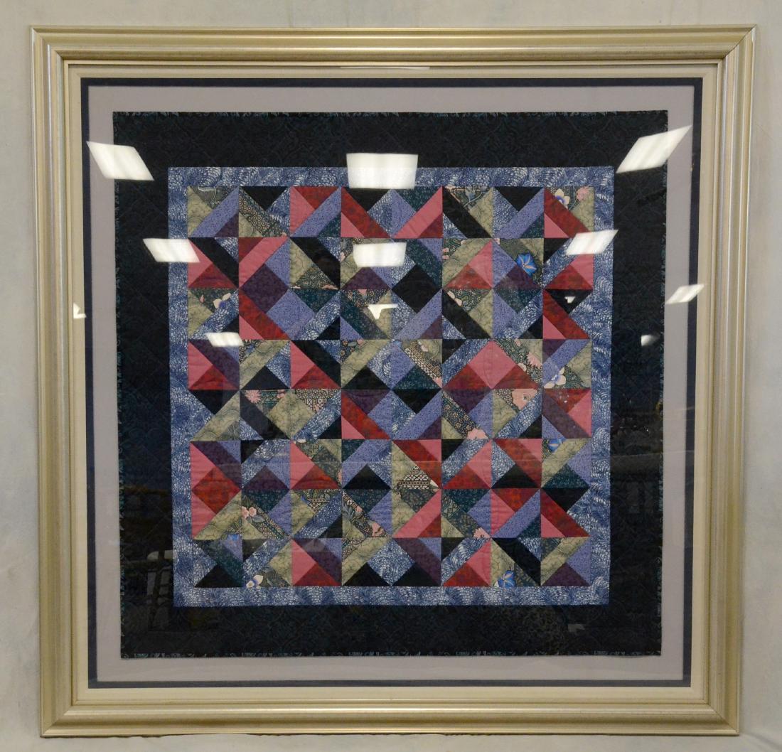 Framed Patchwork Quilt: Patchwork crib quilt, framed and matted, 43" x 43", 56-1/2" x 56-1/2" overall