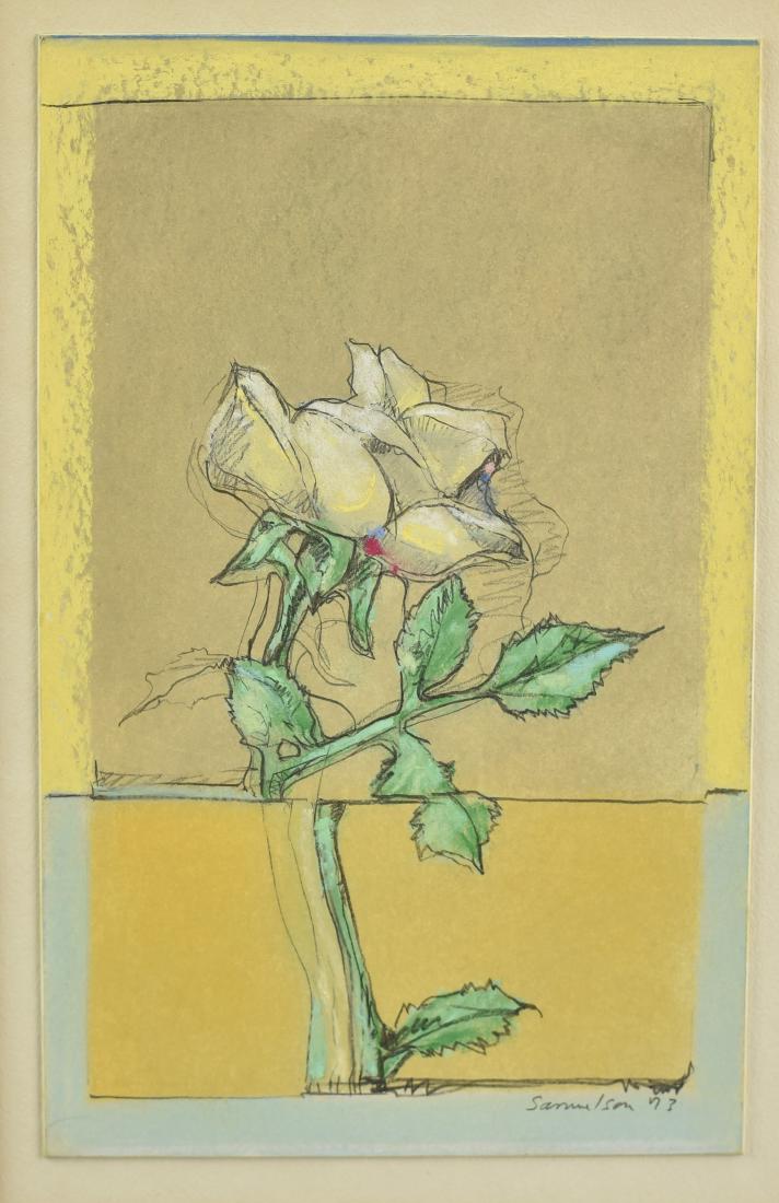 Bruce Samuelson Pastel of a Rose: Bruce Samuelson, 20th C. American, pastel of a rose, pastel and pencil on paper, pencil signed "Samuelson"