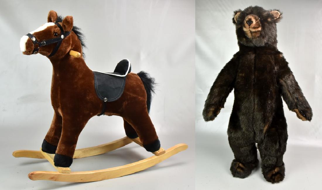 Ditz Bear and Plush Rocking Horse: 37" Ditz Designs Hen House, Inc. Standing Bear, Plush Rocking Horse (11-1/2" w x 29" d x 27" h), (Makes Sounds When Ear is Pressed)