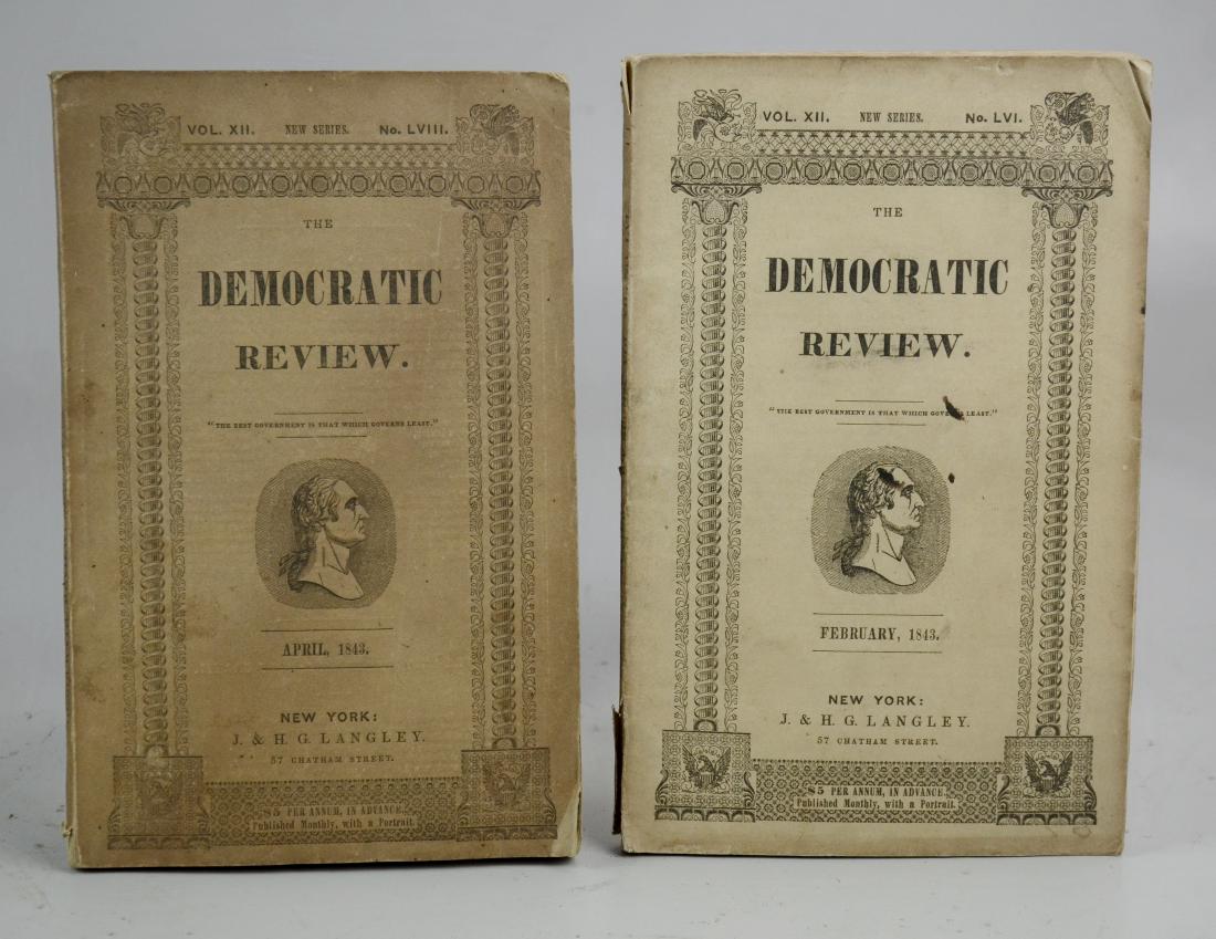 1st printings: Nathaniel Hawthorne: (2) Democratic Review Magazines dated 1843 with first appearances of: Nathaniel Hawthorne "The New Adam and Eve" and "The Procession of Life"
